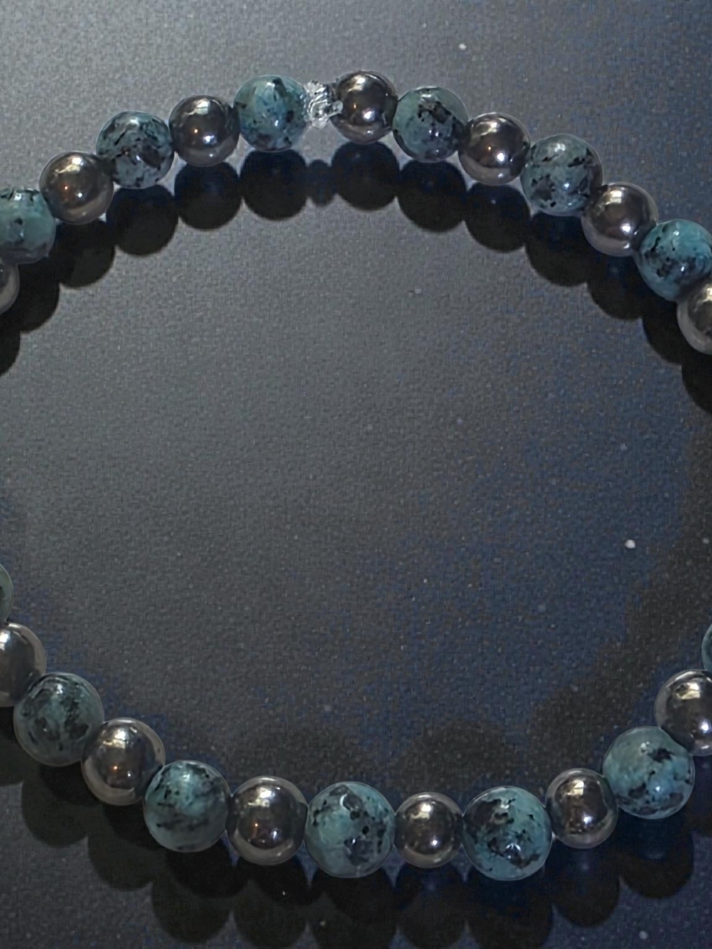 Handmade Real Turquoise & Black Hematite Beaded Stretch Bracelet